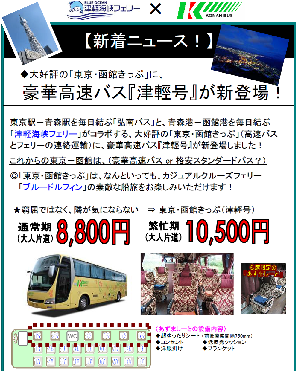 東京 函館が 移動から 旅 へ 大好評 東京 函館きっぷ に豪華高速バス 津輕号 新接続 弘南バス スタッフブログ